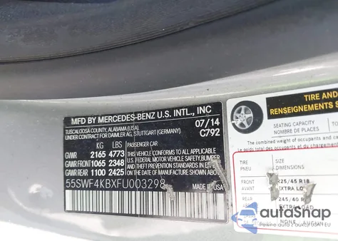 2015 Mercedes-Benz C 300 4Matic from USA, damaged, VIN 55SWF4KBXFU003298